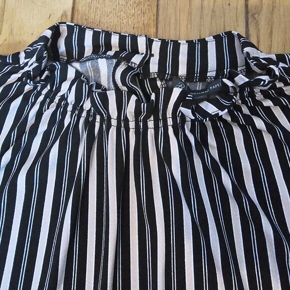 Adrianna Papell Women's Blouse Black Pastel Pink Stripe High Ruffle Collar - Picture 2 of 7